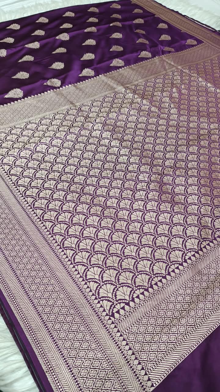 Premium Banarasi Mashru Katan Silk Saree Allover Zari Minakari Weave