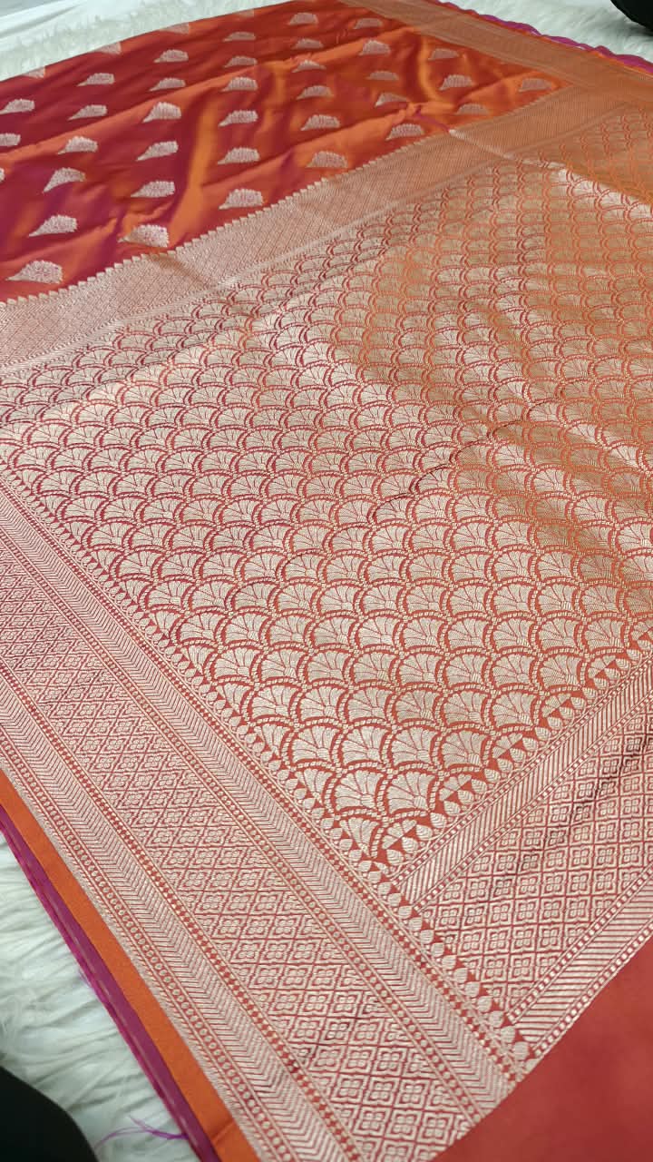 Premium Banarasi Mashru Katan Silk Saree Allover Zari Minakari Weave