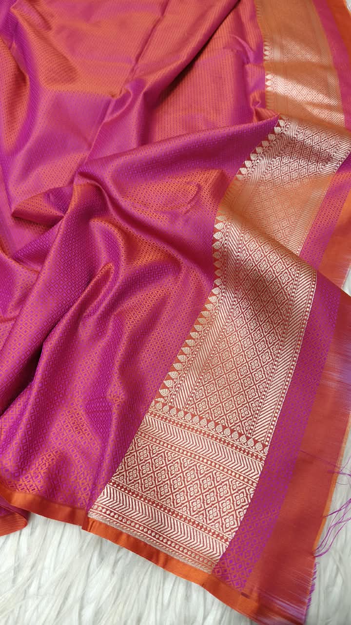 Premium Banarasi Mashru Katan Silk Saree Allover Zari Minakari Weave