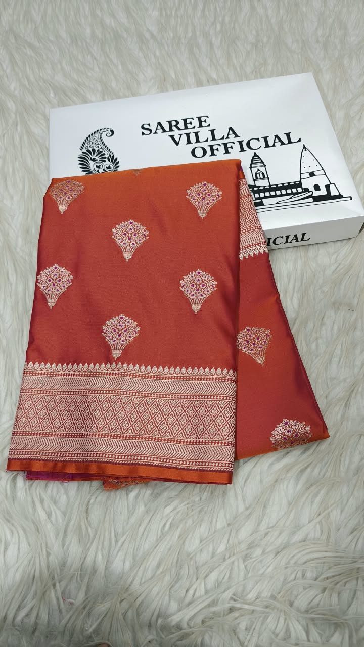 Premium Banarasi Mashru Katan Silk Saree Allover Zari Minakari Weave