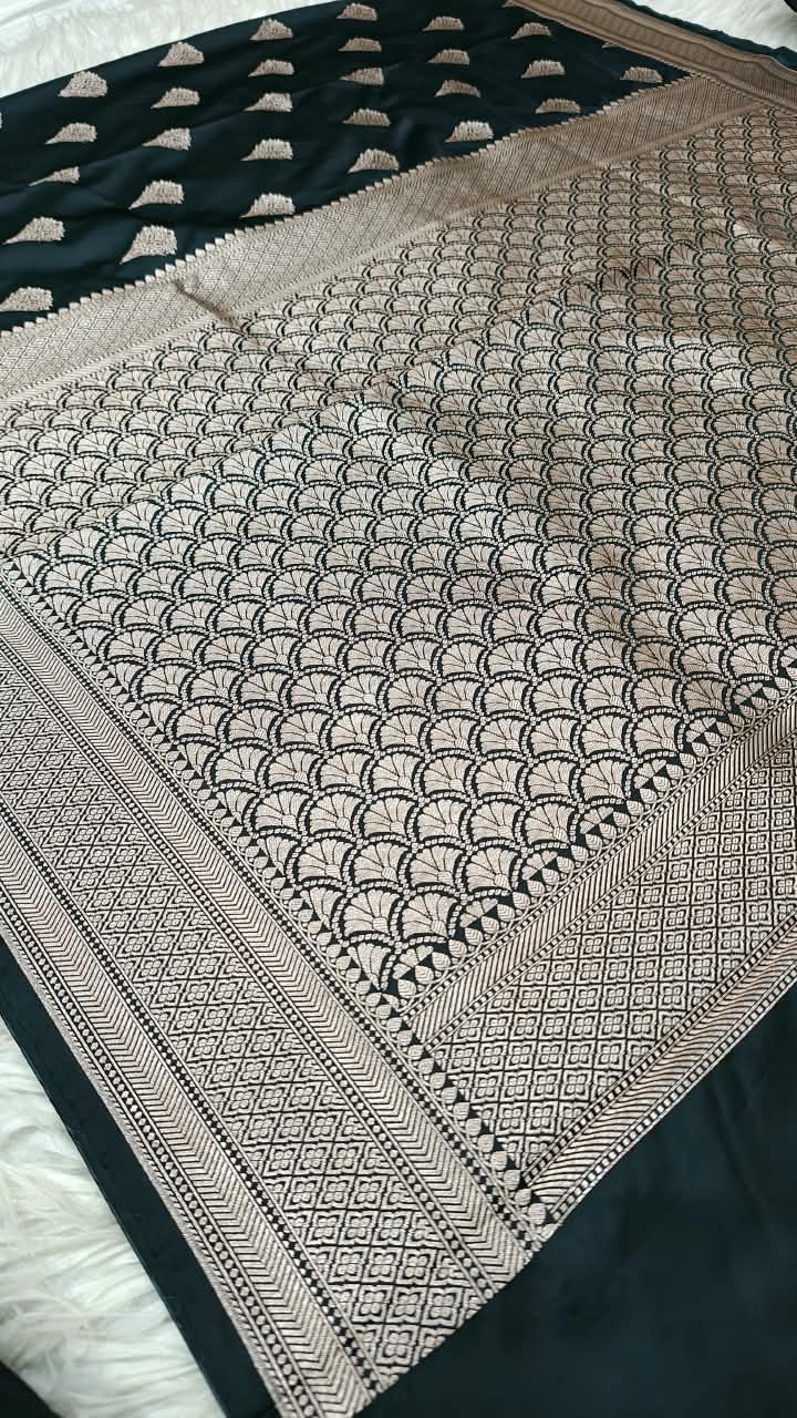 Premium Banarasi Mashru Katan Silk Saree Allover Zari Minakari Weave