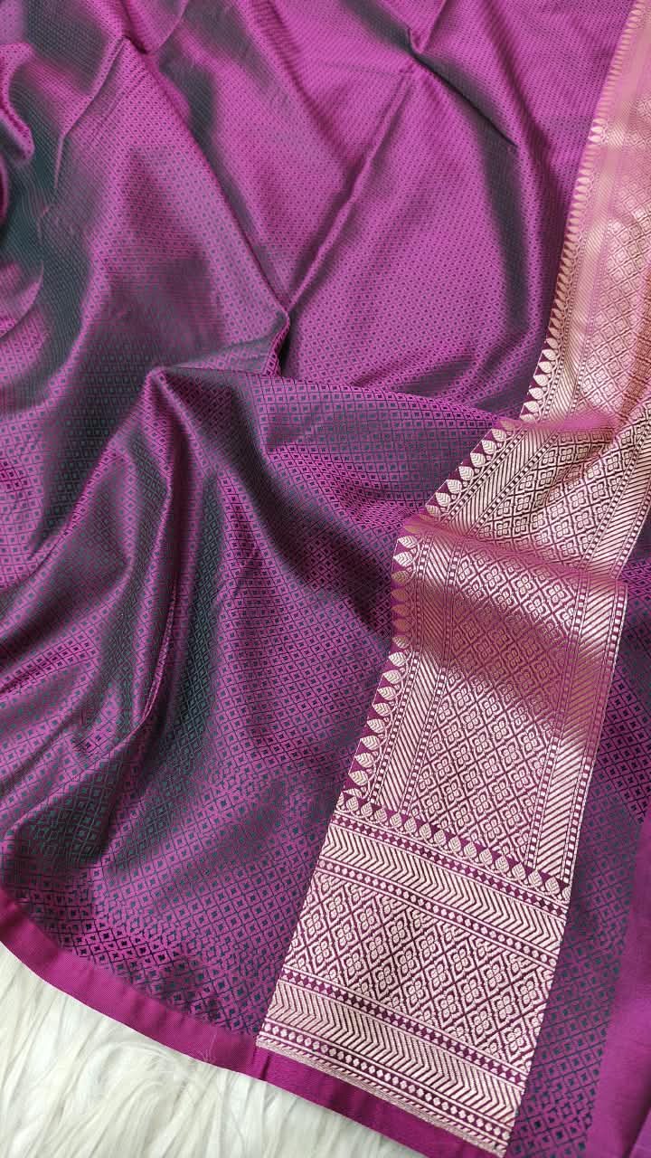 Premium Banarasi Mashru Katan Silk Saree Allover Zari Minakari Weave