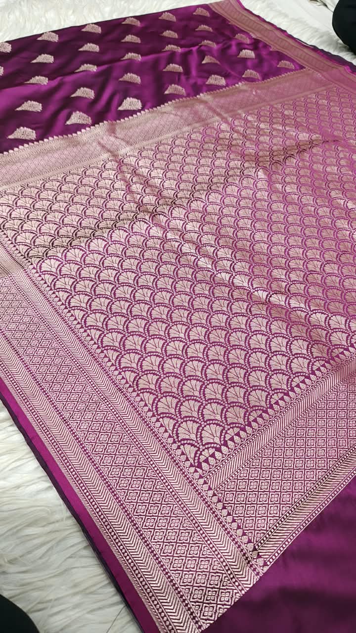 Premium Banarasi Mashru Katan Silk Saree Allover Zari Minakari Weave