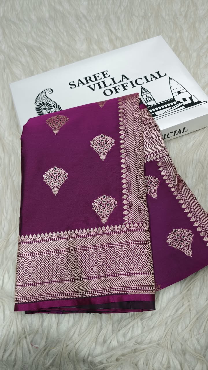 Premium Banarasi Mashru Katan Silk Saree Allover Zari Minakari Weave