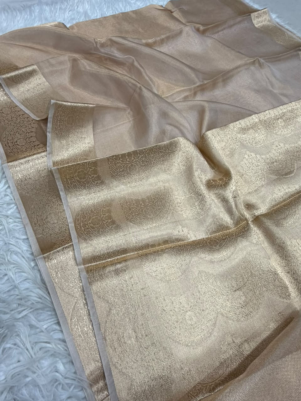 Premium Banarasi Pure Tissue Silk Saree Allover Border and Pallu Resmi Zari Weave