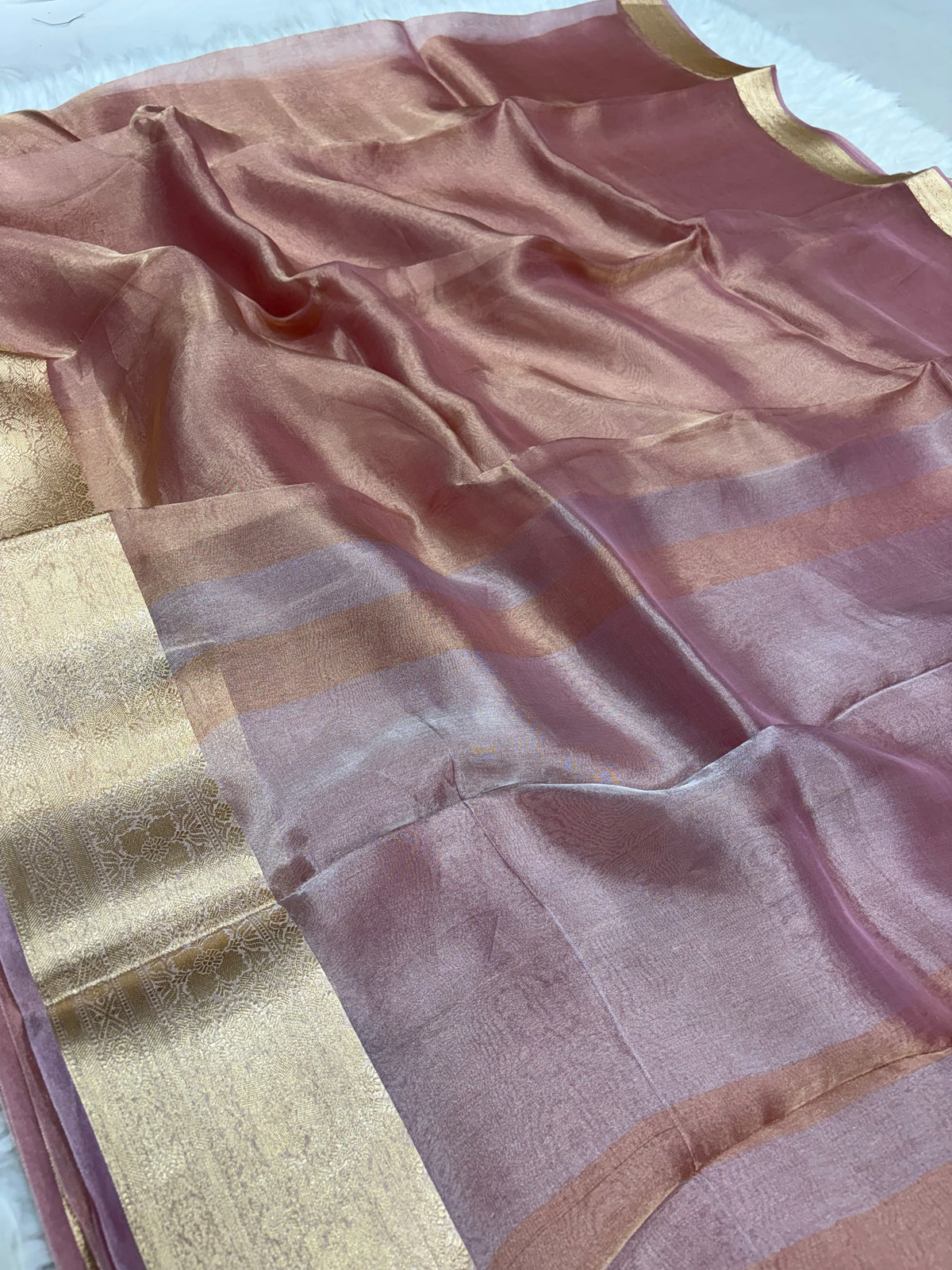 Premium Banarasi Pure Tissue Silk Saree Allover Border and Pallu Resmi Zari Weave