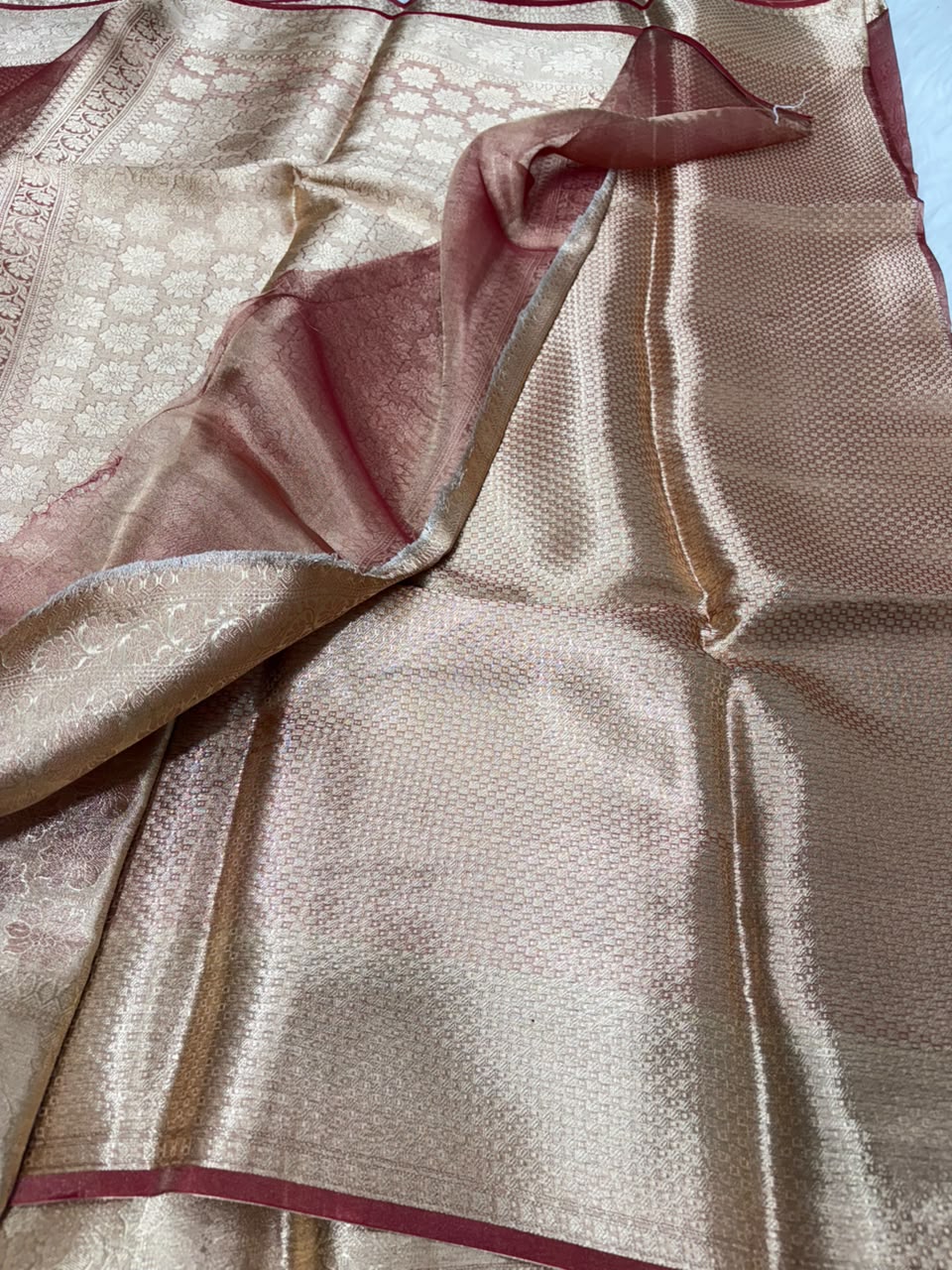 Premium Banarasi Pure Tissue Silk Saree Allover Border and Pallu Resmi Zari Weave