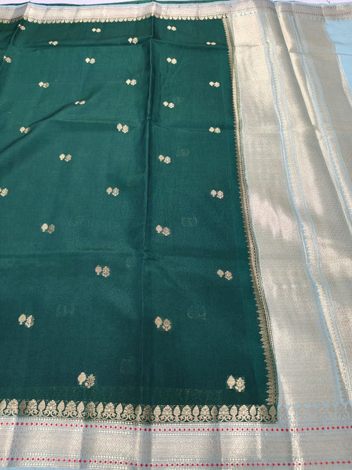 Bottle Green Elegant Viscose Silk Saree with Banarasi Weave