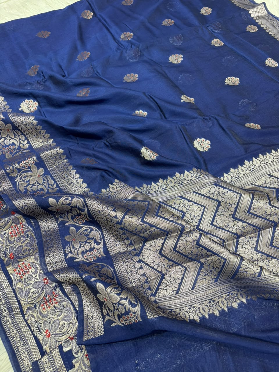 Premium Viscose Silk Allover Zari Weave Buta Pattern Design Saree