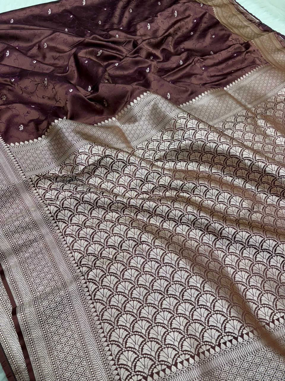 Premium Banarasi Mashru Katan Silk Saree Allover Zari Minakari Weave