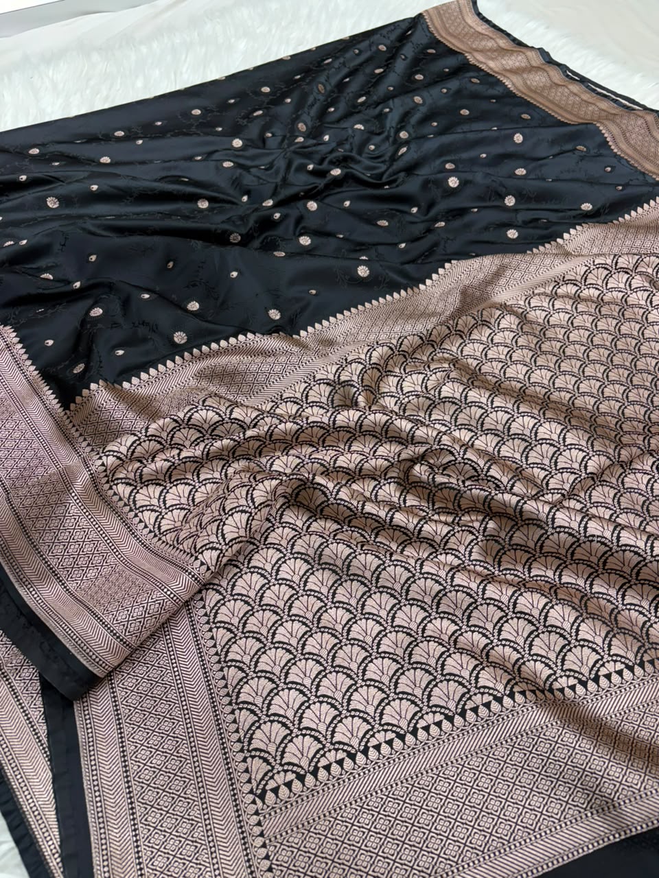 Premium Banarasi Mashru Katan Silk Saree Allover Zari Minakari Weave