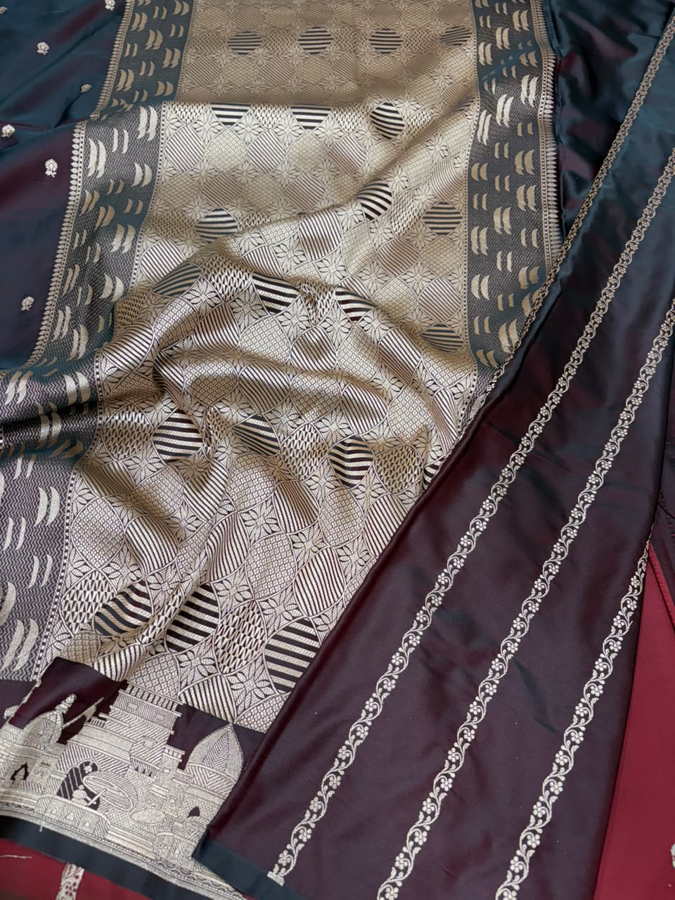 Premium Banarasi Mashru Katan Silk Saree Allover Zari Minakari Weave