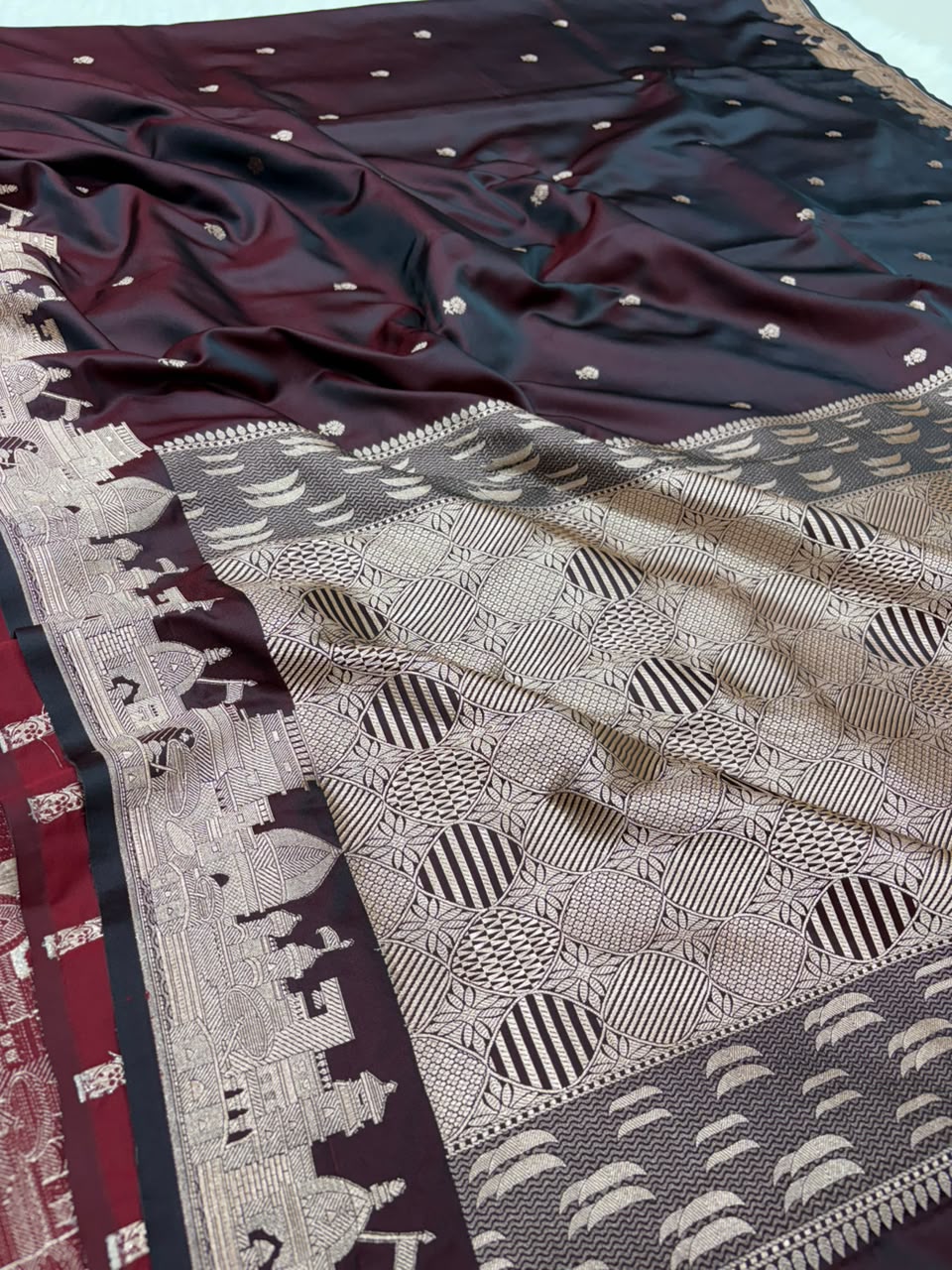 Premium Banarasi Mashru Katan Silk Saree Allover Zari Minakari Weave