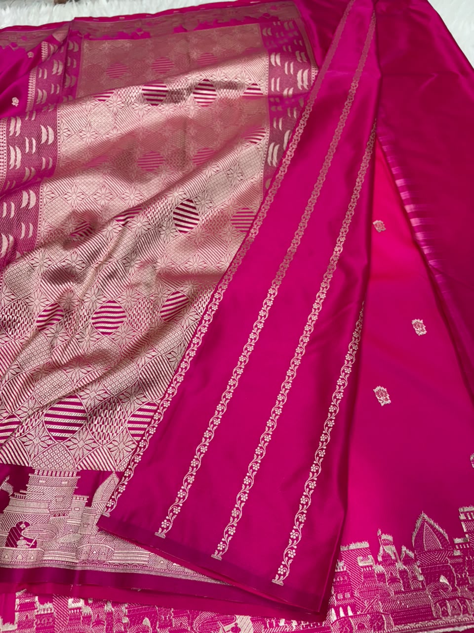 Premium Banarasi Mashru Katan Silk Saree Allover Zari Minakari Weave