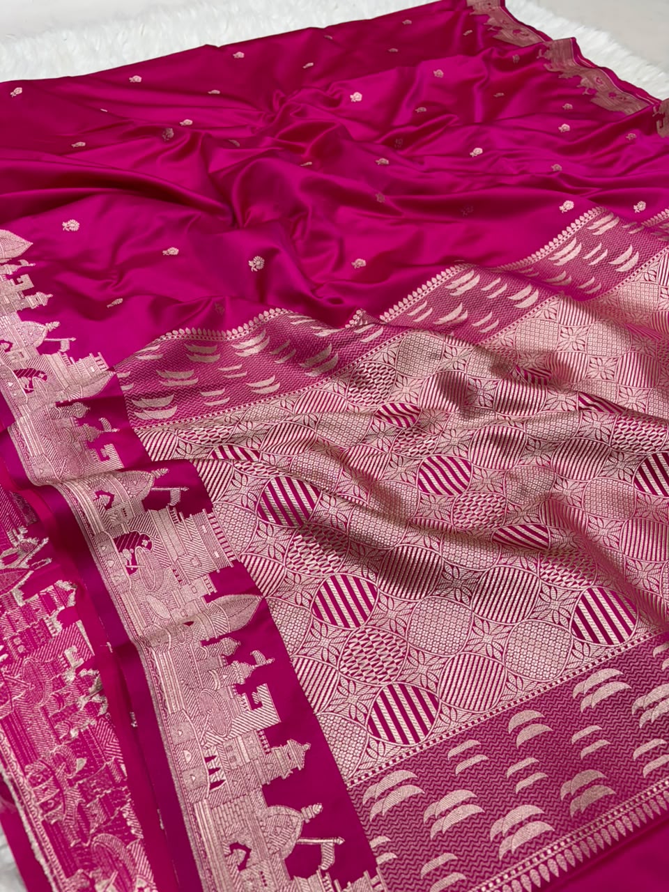 Premium Banarasi Mashru Katan Silk Saree Allover Zari Minakari Weave