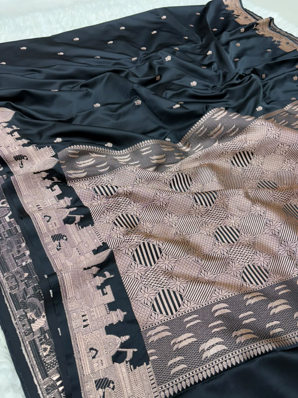 Premium Banarasi Mashru Katan Silk Saree Allover Zari Minakari Weave