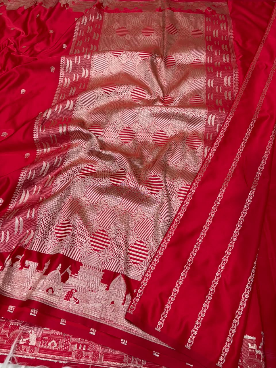 Premium Banarasi Mashru Katan Silk Saree Allover Zari Minakari Weave