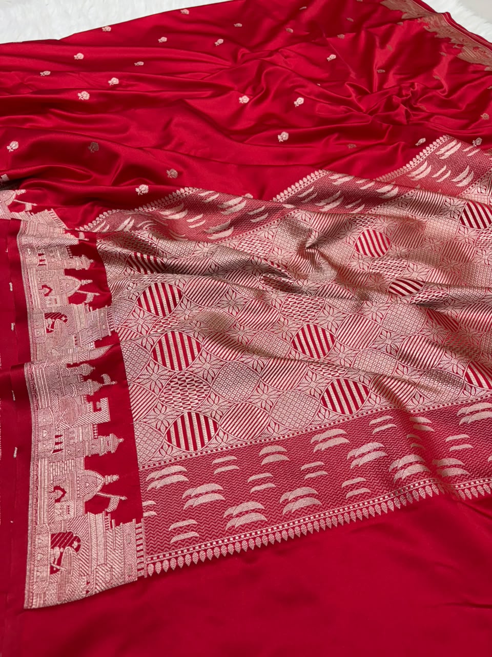 Premium Banarasi Mashru Katan Silk Saree Allover Zari Minakari Weave