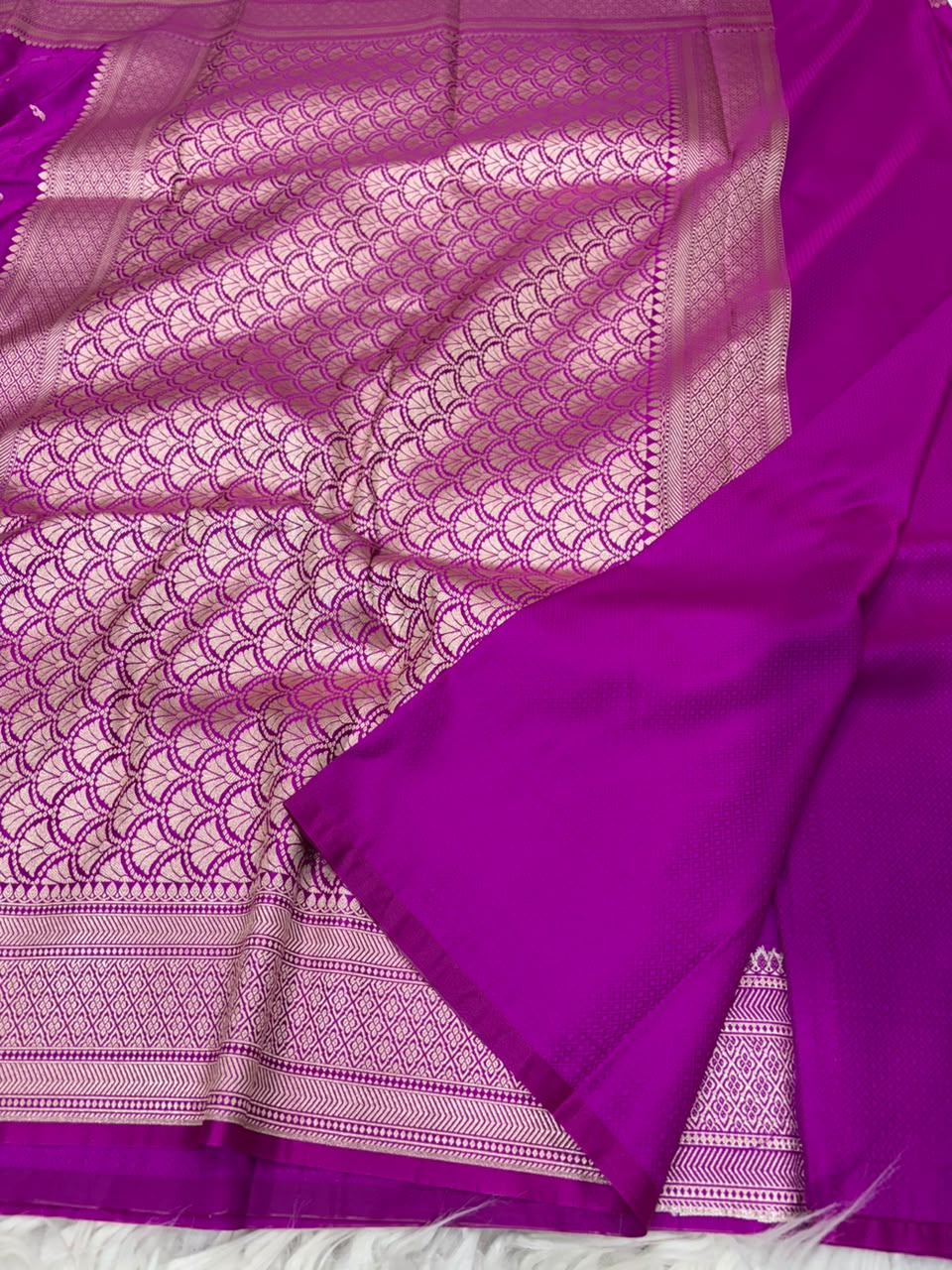 Premium Banarasi Mashru Katan Silk Saree Allover Zari Minakari Weave